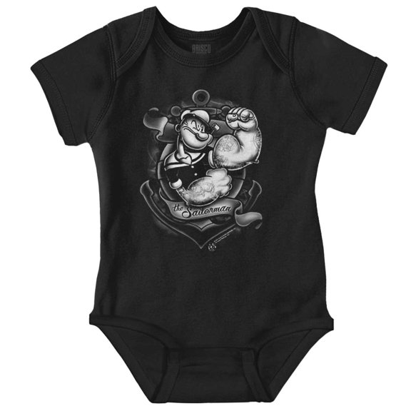 Popeye Anchor Tattoo Muscle Flex Romper Boys or Girls Infant Baby Brisco Brands NB