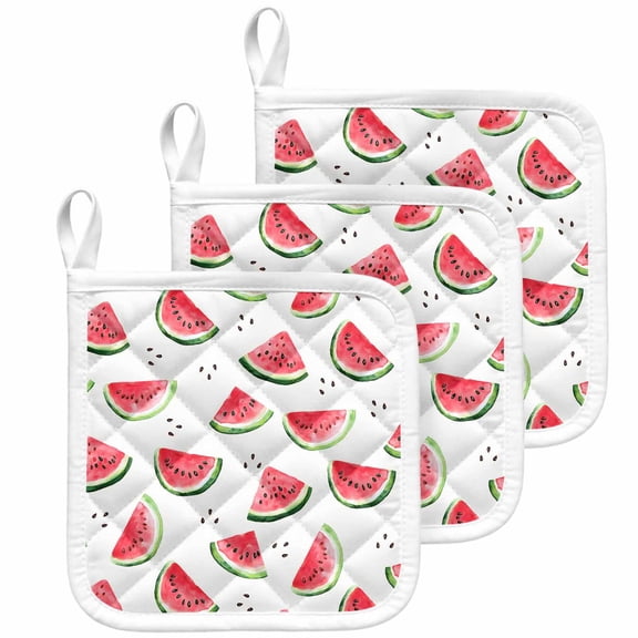 Summer Watermelon Pot Holders for Kitchen Heatproof Potholder, 3 Pack Modern Tropical Fruit Watercolor Hot Pads Multipurpose Oven Pads Cloth Potholders Trivet for Cooking Baking