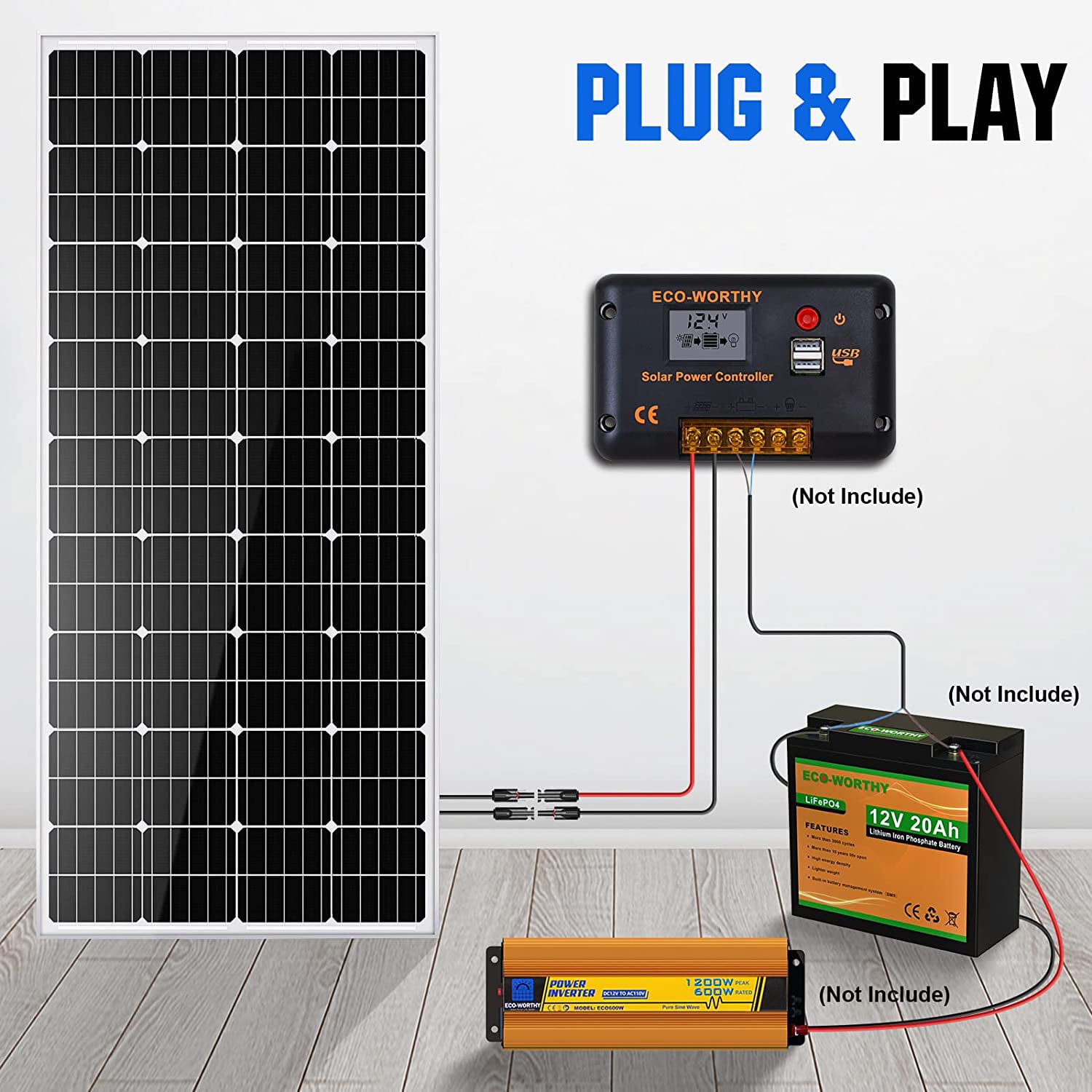 Eco-Worthy 100W Solar Panel 12V Portable Monocrystalline Module Solar Panels  for Home Shed RV 