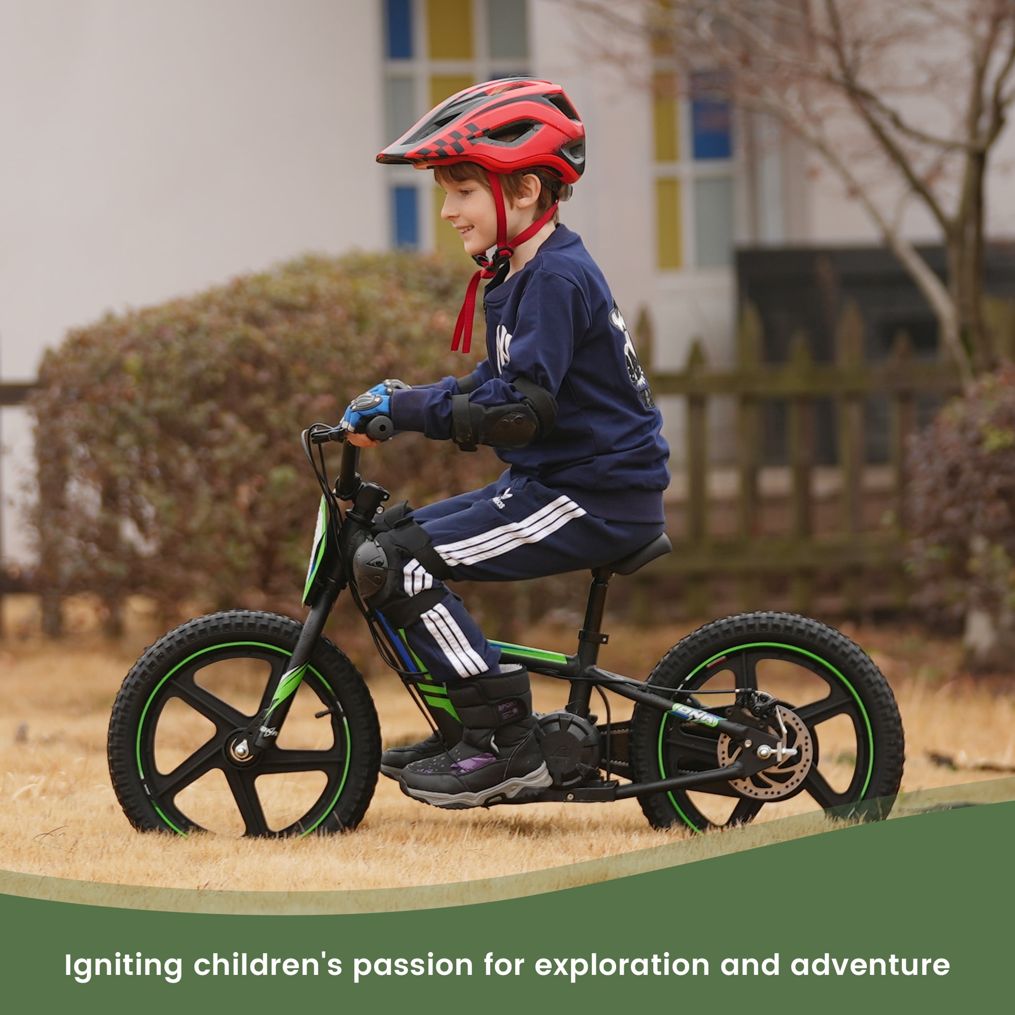 Electric Dirt Bike for Kids, 340W Racing Grade Brushless Motorcycle for Ages 5-12, 3 Speed Modes, 16 inch off Road Tires, Green