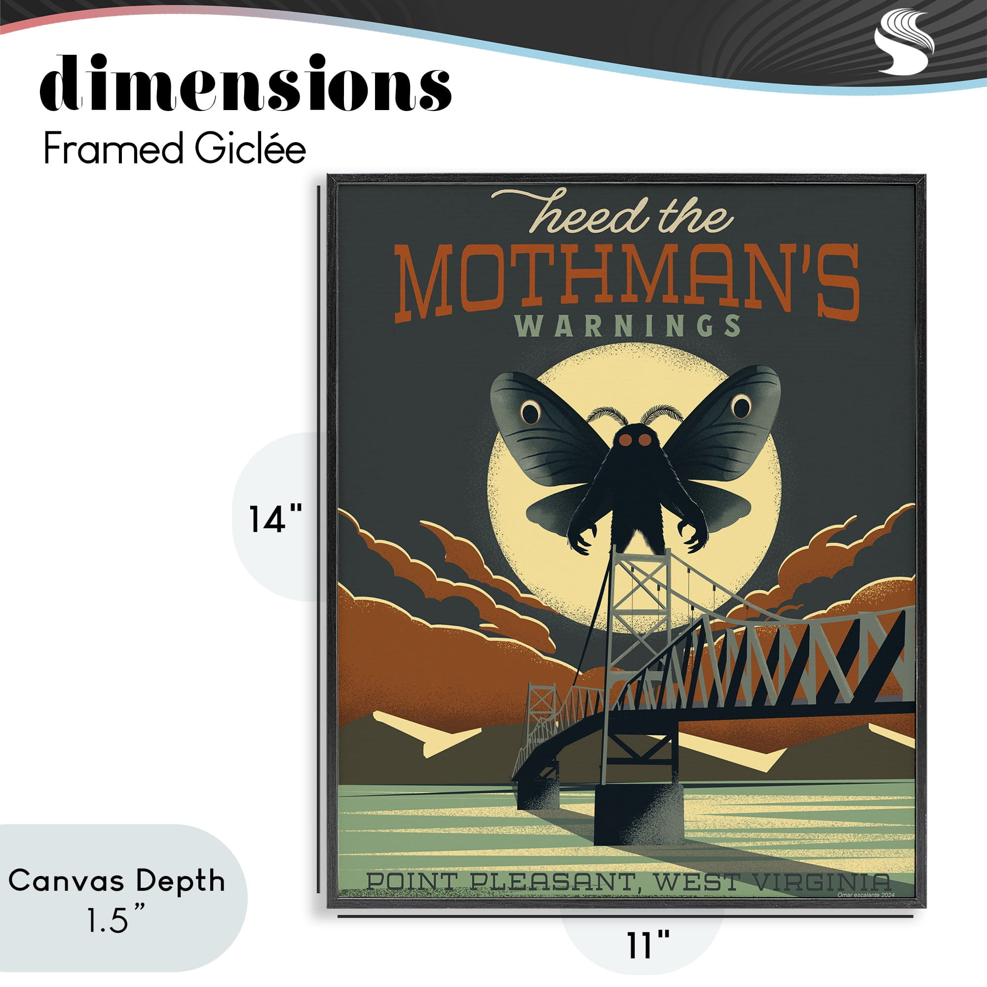 Stupell Industries Cryptid Tourism West Virginia Black Framed Giclee Art, design by Omar Escalante
