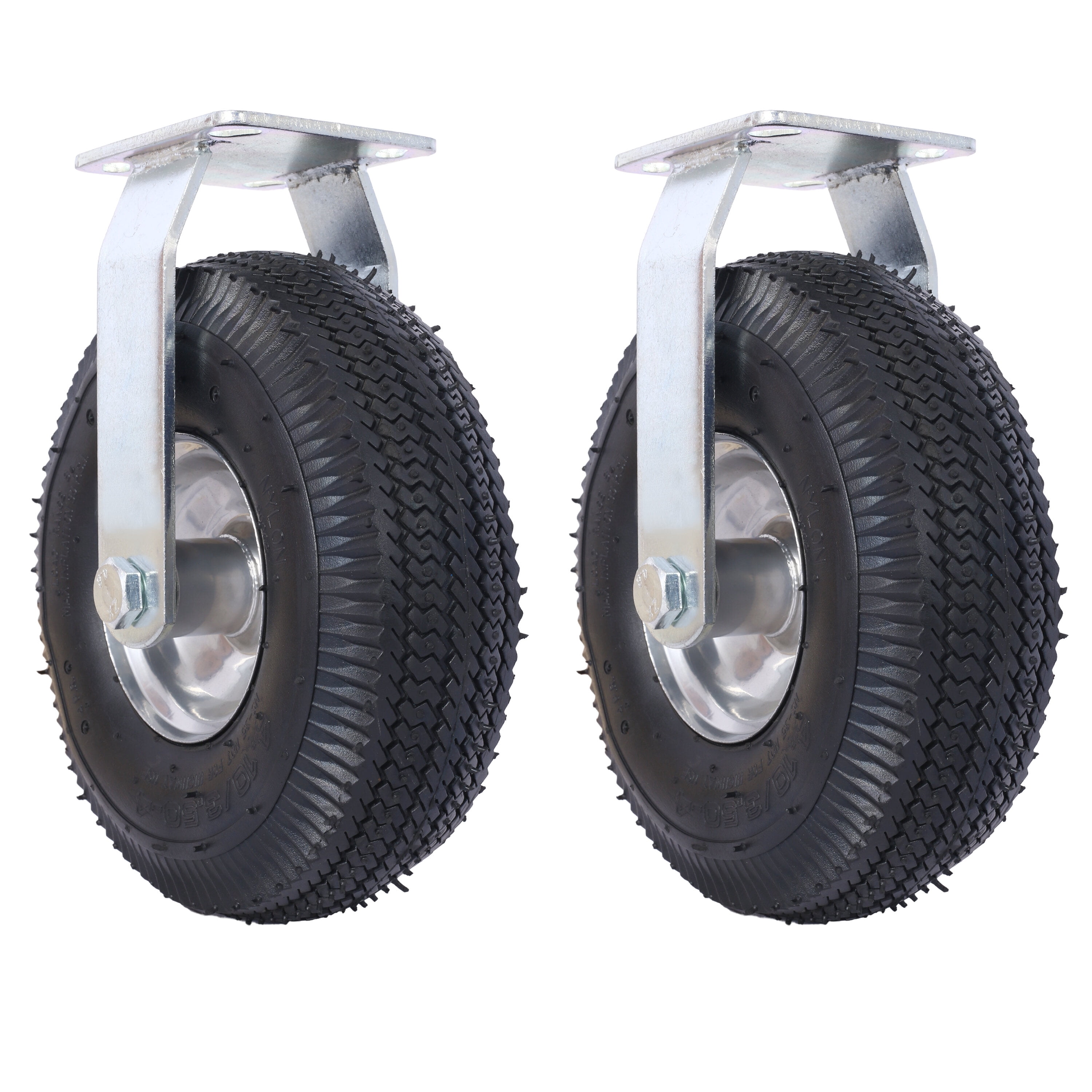 4PCS 10IN CASTER pneumatic tire(2PCS SWIVEL+2PCS RIGID), Caster Wheel, Steel Hub with Ball Bearings, 5/8-Inch Bore Centered Axle -black,