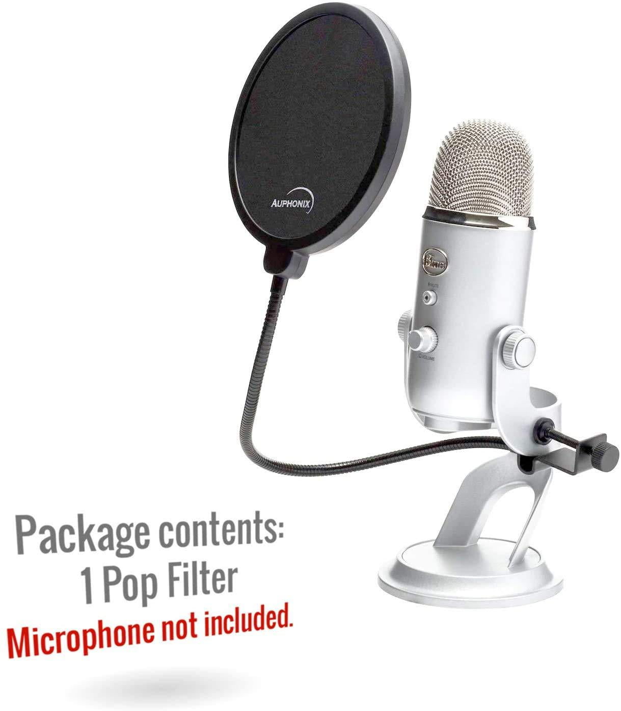 nylon mørke Bestemt Auphonix Pop Filter Screen for Microphones - Gooseneck Clamps Compatible  with Blue Yeti Microphone - Walmart.com