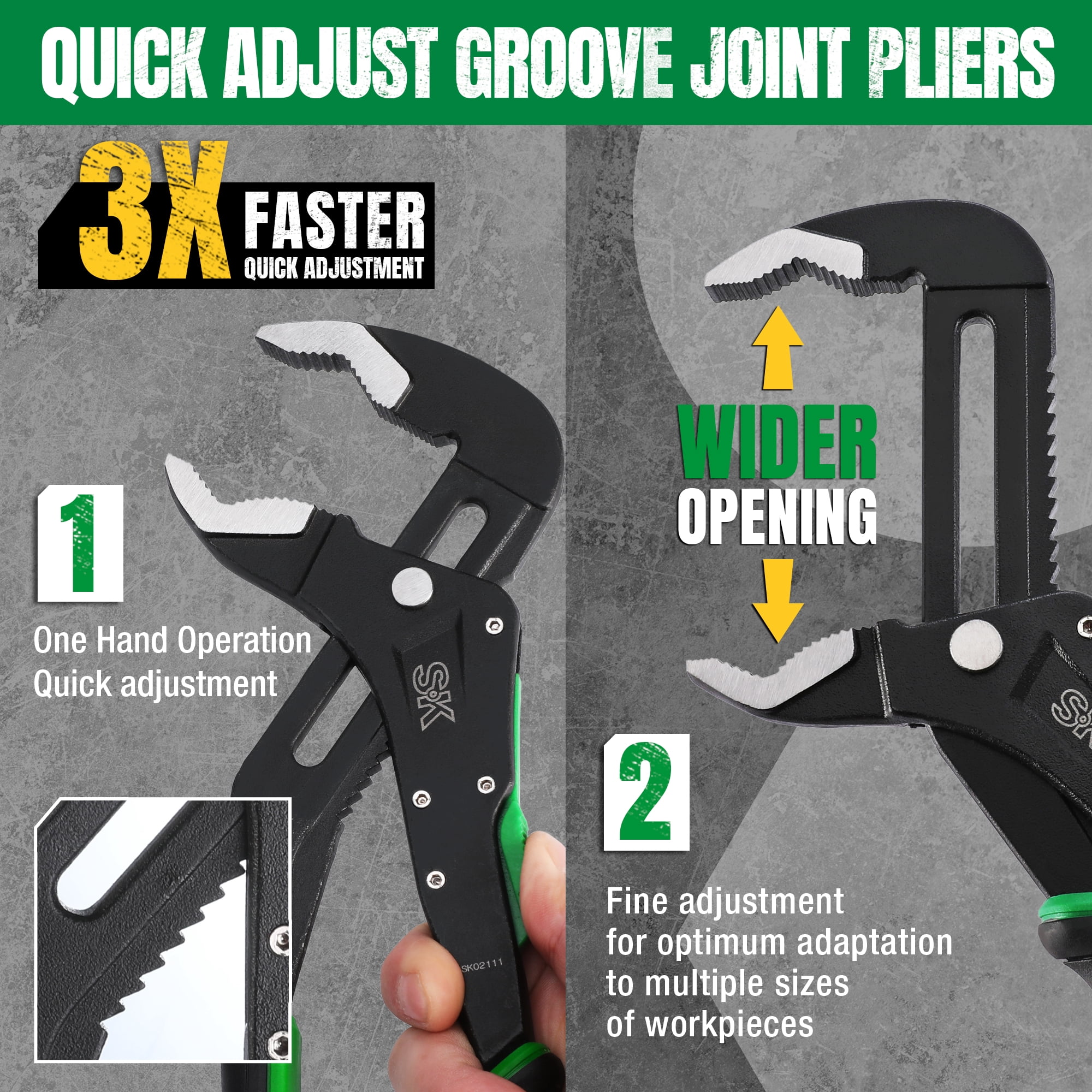 SK Hand Tools SK02111 12" V-Jaw Quick Adjust Groove Joint Plier