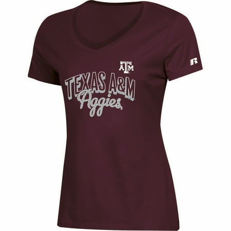 - Women's Russell Maroon Texas A&M Aggies Arch V-Neck T-Shirt