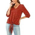 thumbnail image 5 of Uvplove Chiffon Blouses for Women V Neck Tie Front 3/4 Sleeve Tops Business Casual Office Work Loose Top Shirts,Flower_Wine_Red,S, 5 of 12