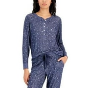 Alfani Women's Hacci Knit Henley L/S Pajama Top Blue Star Medium