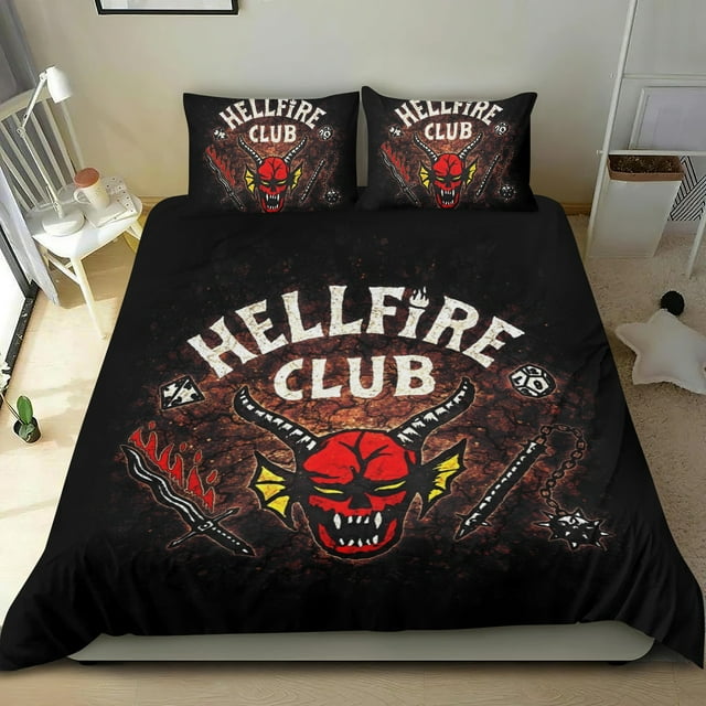 The Hellfire Club Conjunto de sábanas temático, trío de piezas, cómodo y amigable con la piel, diseño único, regalo de decoración para el hogar para familiares, amigos y fans,135X200cm