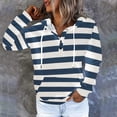 thumbnail image 2 of Blouses for Women Dressy Casual Plus Size Fall Comfy Hooded Long Sleeve Puff Cold Shoulder Hoody Stripe Leisure Cotton Hoodies Sweatshirts(Blue,XL), 2 of 6