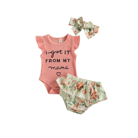 

Infant Baby Girls 3Piece Outfit Clothes Set Letter Print Romper+Shorts+Headband