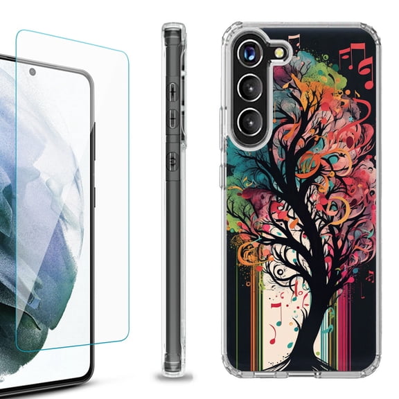 OneToughShield ® for Samsung Galaxy S23 S23 Plus 5G Shockproof Bumper Phone Case, with Tempered Glass Screen Protector - Musical Tree
