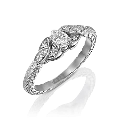 HeartsAndYou 1.5ct Pear Cut Moissanite Vintage Inspired Inspired Solitaire Accent Ring 18k White Gold Over Silver