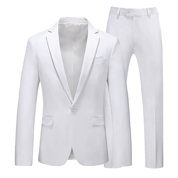 SNOWSONG Men's Suits Clearance! Men's Slim Fit Suit Two Piece Business Wedding Party Jacket & Pants, Suit Jacket, Wedding Suits for Men, 2 Piece Suit Men 1PC Jacket + 1PC Pants White XL