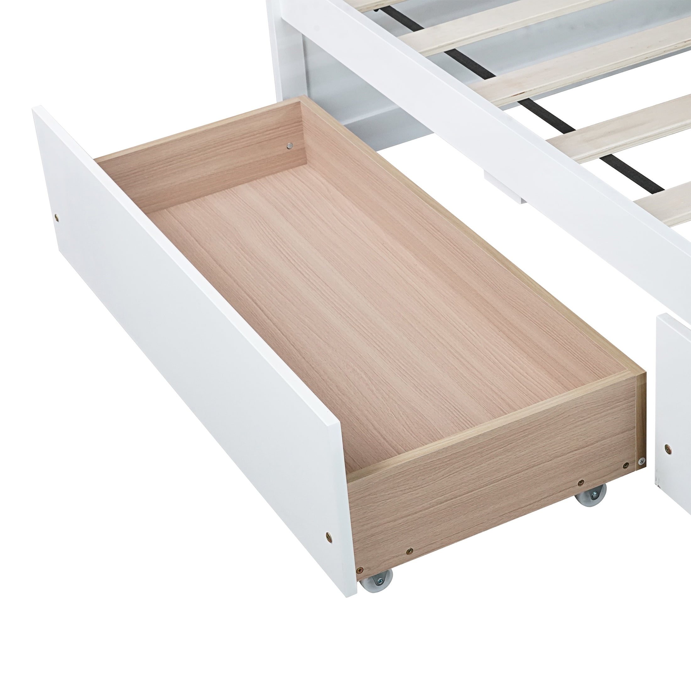 PORKISS Twin Bed Frame, Solid Wood Platform Bed with 2 Drawers, Pine Wood Bed for Kids Teens Adults, No Box Spring Needed, White