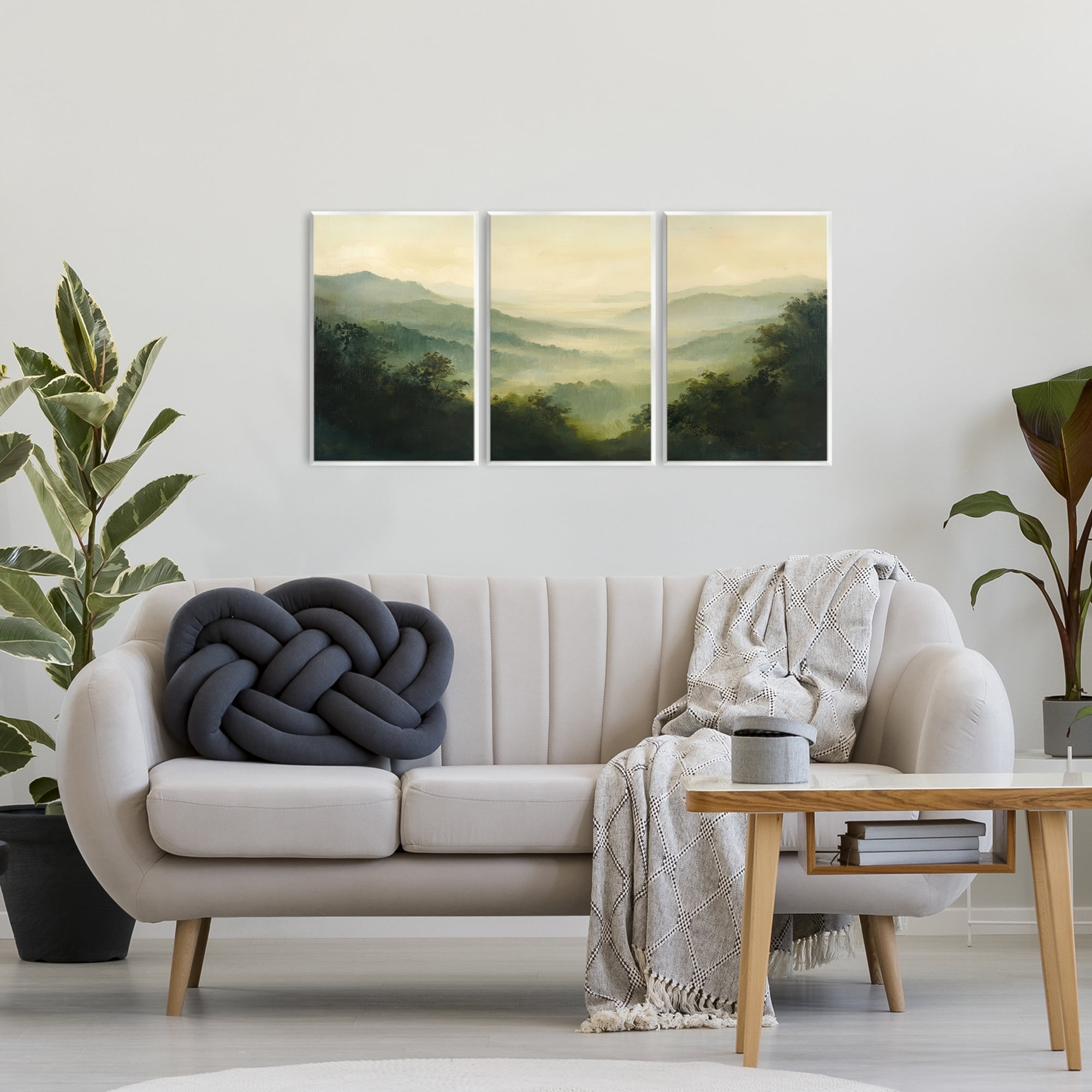 Stupell Industries Through The Haze Mountain Panorama 3 Piece Wall Plaque Art Set, design by Petal Prints Design