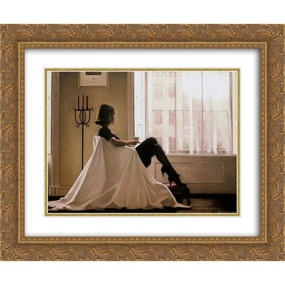 FrameToWall - In Thoughts of You 2x Matted 24x20 Gold Ornate Framed Art Print by Jack Vettriano