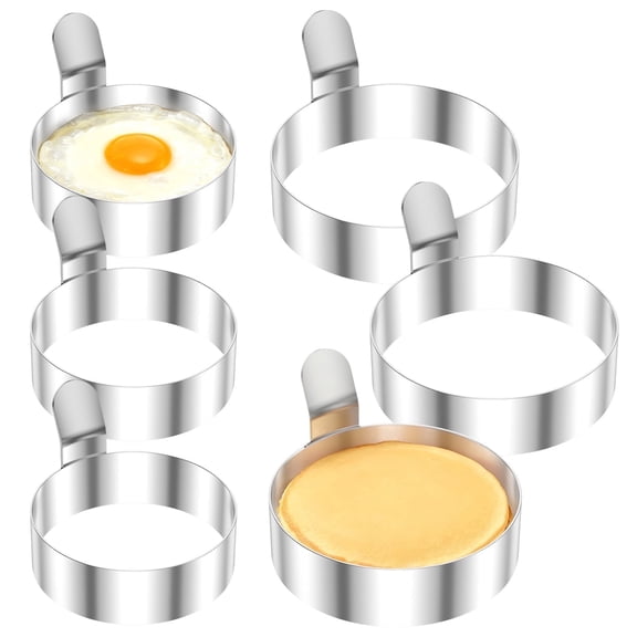 6 Pcs Heat Resistant Egg Ring Stainless Steel Round Egg Cooker Ring with Handle for Pancake Breakfast Sandwich Hamburger Patty