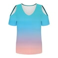 thumbnail image 3 of Fesfesfes Women's Open-Shoulder Tops Summer Casual Short Sleeves V-Neck Blouses Comfortable Loose Party Clothes Fashionable Outdoor T-shirt(Sky Blue,S), 3 of 6