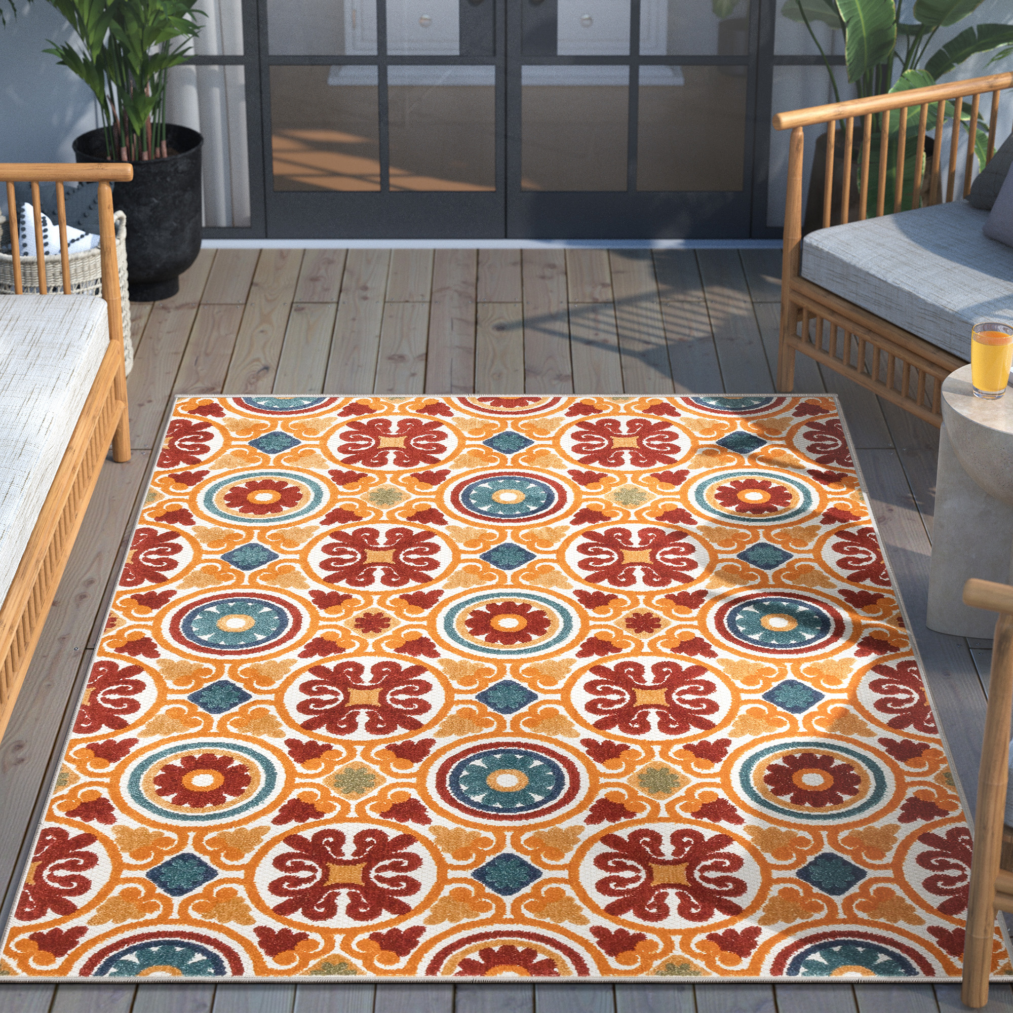 Well Woven Dorado Audun Modern Geometric Red Indoor/ Outdoor High-Low Pile 2'7" x 9'10" Runner Rug