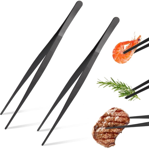LIOUCBD Set of 2 30.5 cm Cooking Tongs Set, Kitchen Tweezers Stainless Steel, Stainless Steel Long Tweezers Kitchen Tools, Cooking Tweezers Stainless Steel Kitchen Usable, for Cooking, Grilling