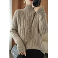 thumbnail image 4 of Suéter holgado de cuello alto medio de otoño e invierno, suéter con rombos torcidos, suéter de camisa de manga larga con parte inferior, 4 of 6