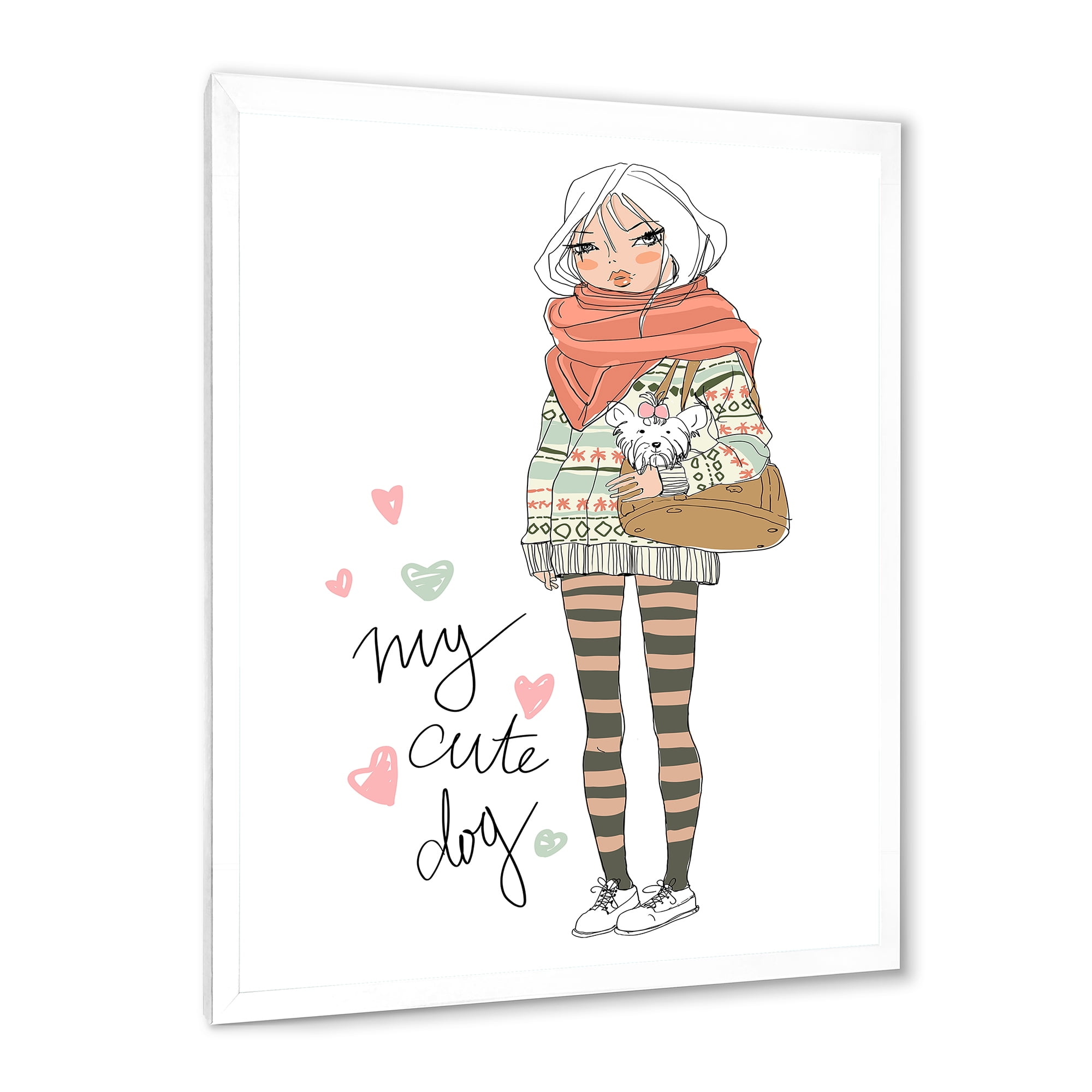 Designart 'My Cute Dog Cute Girl With Dog' Shabby Chic Framed Art Print
