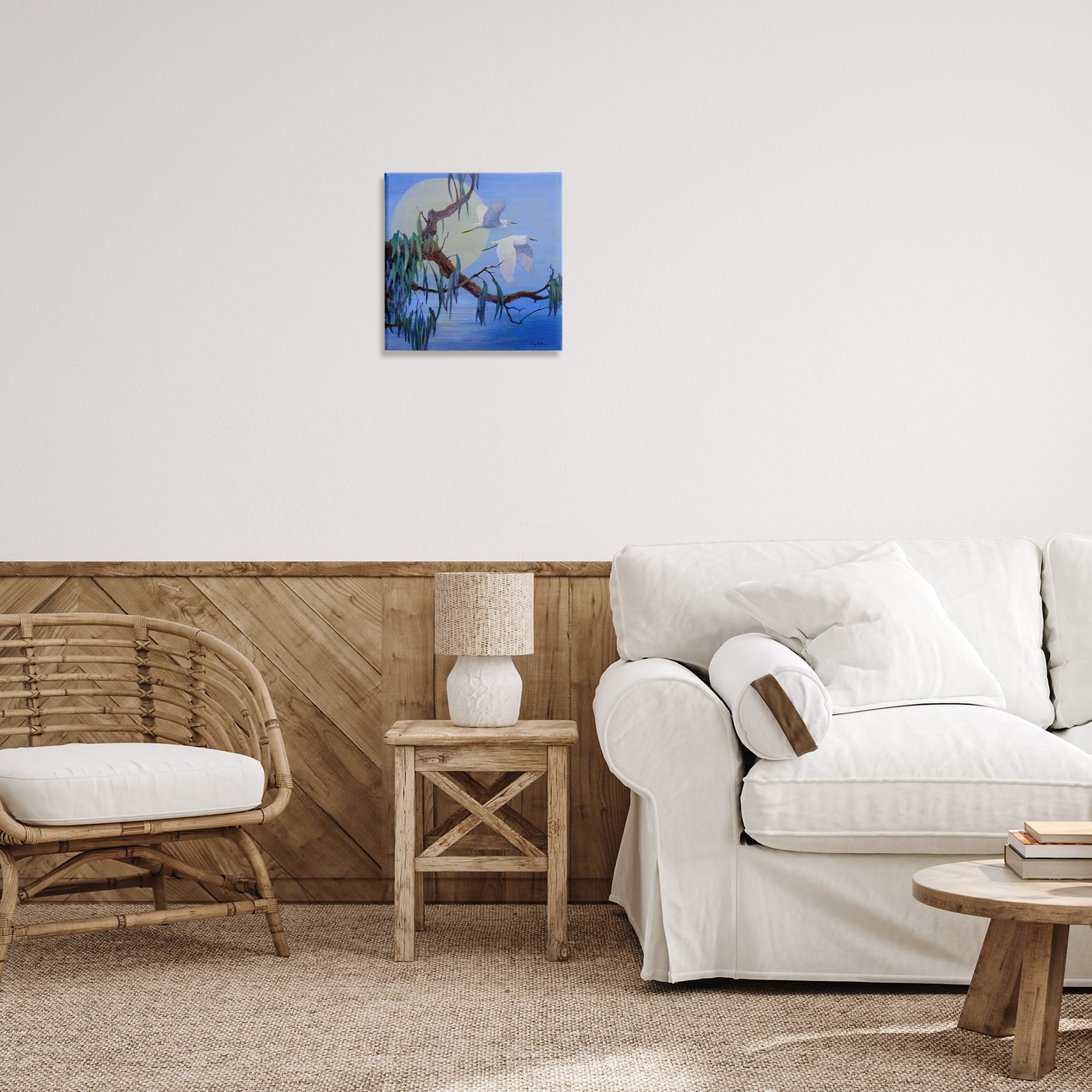 Stupell Industries Shining Moon & Birds Birds Painting Wrapped Canvas Art Print Wall Art, 17 x 17
