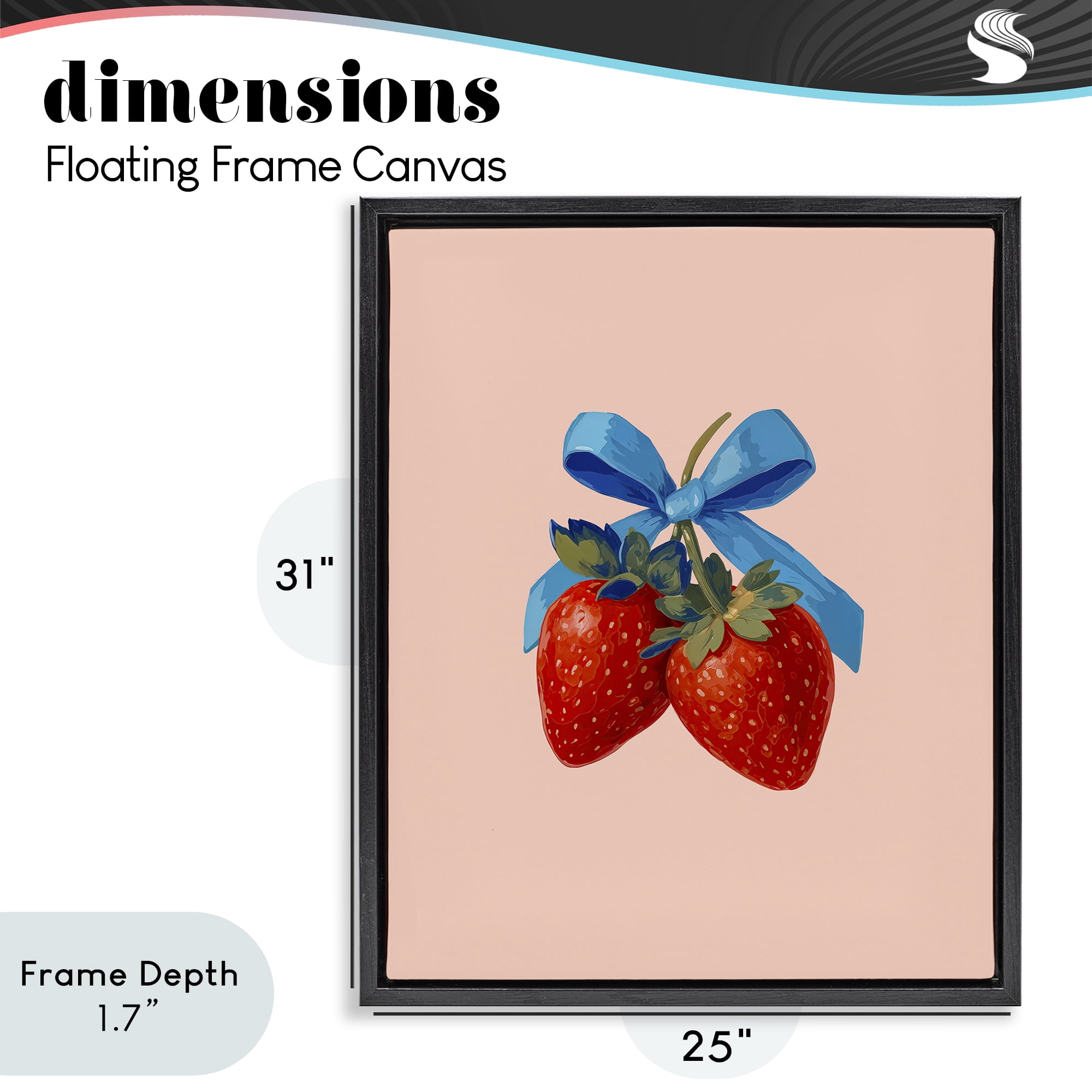 Stupell Industries Strawberry Pair with Blue Bow Black Framed Floater Canvas Wall Art, design by Imagine It Images