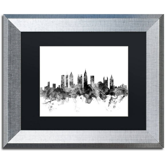 Trademark Fine Art "Atlanta Georgia Skyline B&W" Canvas Art by Michael Tompsett, Black Matte, Silver Frame