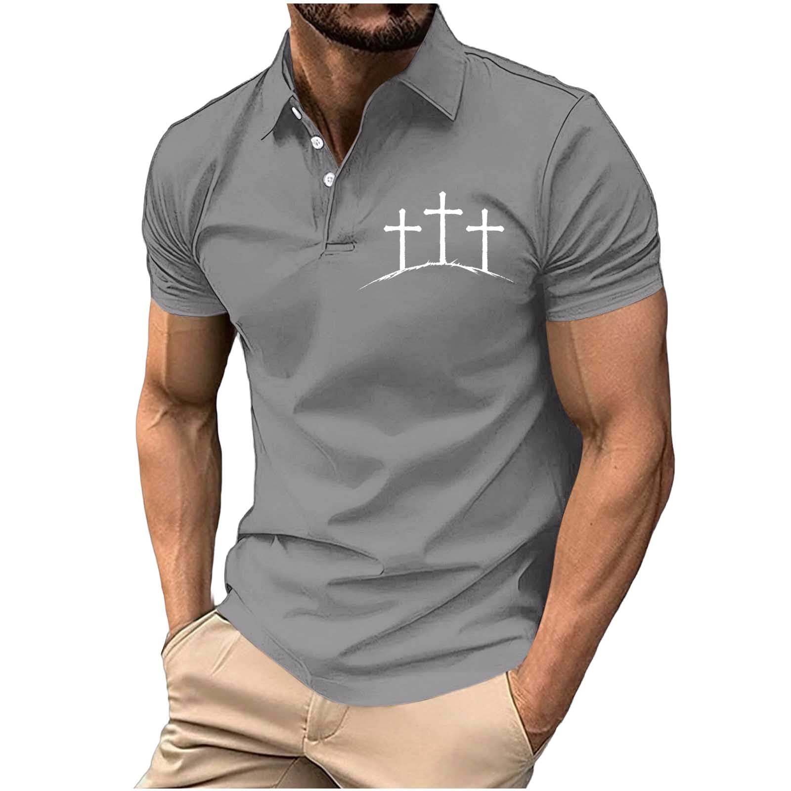 Dolkfu Polos Shirt Mens Business Shirt Graphic Office Short Sleeve Gray Men's Summer Tees M