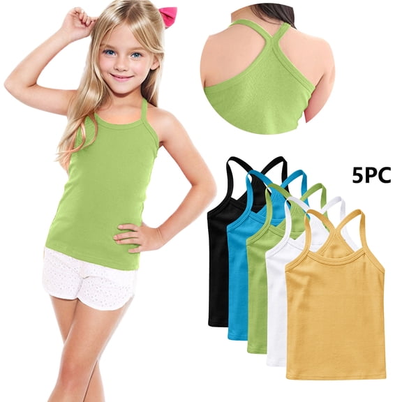 purcolt 5 Pack Girls Tank Tops Spaghetti Straps Camisole Tops Summer Sleeveless Basic Tee Shirts Sports Dancewear