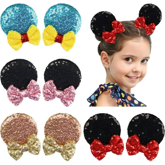 2PCS Sequin Ears Hair Clips with Alligator Clips Hair Accessories for Theme Costume Party Decoration for Toddlers Girls