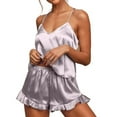 thumbnail image 6 of Sunsent Satin Pajamas Set for Women 2Pcs Silk Spaghetti Strap Pjs V-neck Camisole Top and Ruffle Shorts Sleepwear, 6 of 7