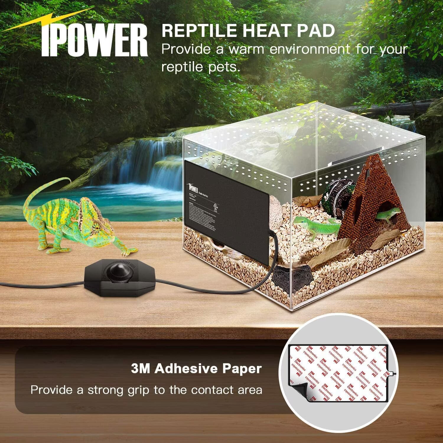 iPower 8" X 18" Reptile Heat Mat - 24W Under Tank Heater with Adjustable Thermostat for Turtles, Snakes, Lizards & Amphibians, 2 Pack