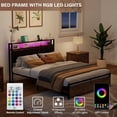 thumbnail image 2 of Papajet Queen Platform Bed Frame with LED, 2-Tier Storage and Upholstered Headboard, Rustic Brown, 2 of 7