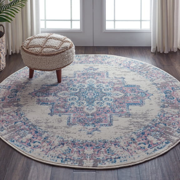 Nourison Grafix Persian Ivory/Pink 4' x ROUND Area Rug, (4 Round)
