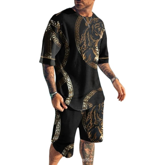 Conjunto de camiseta y pantalones cortos para hombre, talla grande, impreso en 3D