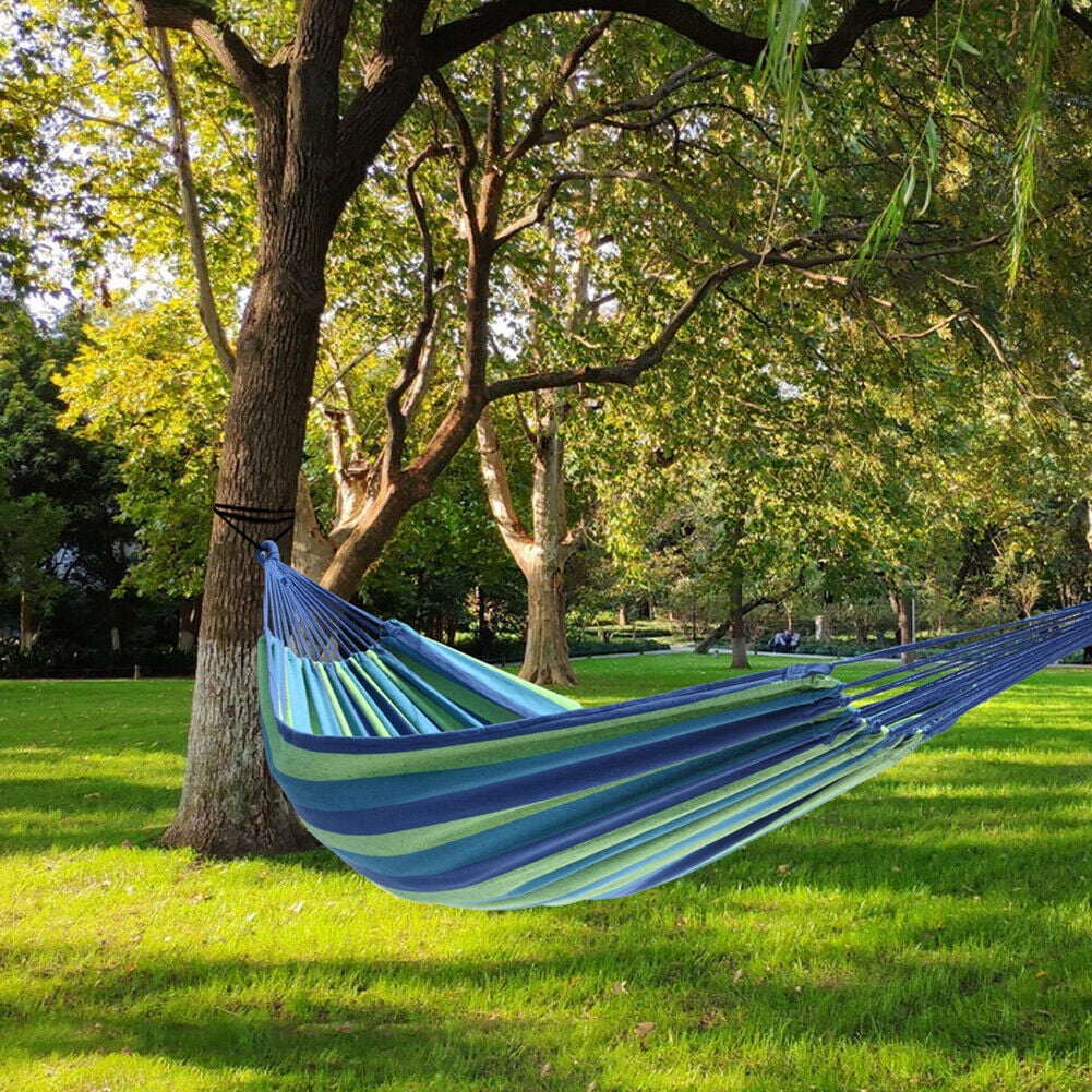 Portable Outdoor Camping Hammock Canvas Swing Hanging Bed Beach w/ Carry Bag(Blue)