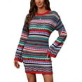 thumbnail image 4 of Vestido de punto de ganchillo, vestido de punto a rayas de manga larga con cuello redondo a la moda para citas para mujeres ANGGREK Otros, 4 of 8