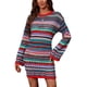 thumbnail image 2 of Striped Knit Dress, Crewneck Elegant Stylish Color Block Crochet Knit Dress Hollow Long Sleeve For Women For Dating ANGGREK Otros, 2 of 8