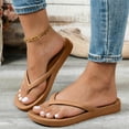 thumbnail image 3 of Lightweight Non Slip Flip Flops for Womens Open Toe Quick Drying Shower Sandals Low Platform Beach Thong Slides Brown Size 6.5, 3 of 5