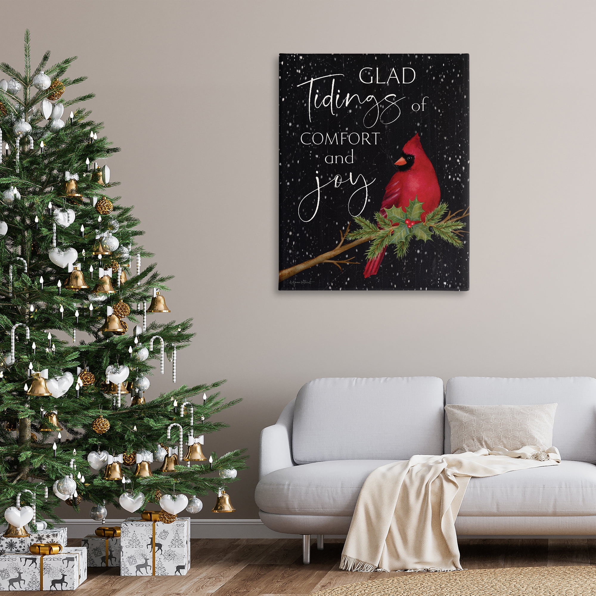 Stupell Industries Comfort & Joy Cardinal Holiday Painting Gallery Wrapped Canvas Art Prints Wall Art, 36 x 48