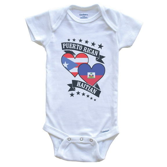 Puerto Rican Haitian Heart Flags Puerto Rico Haiti Baby Bodysuit, 0-3 months white