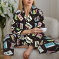 thumbnail image 6 of Yiaed Colorful Retro Tape Print Pajamas Women's Long Sleeve Sleepwear Soft Button Down Loungewear Pjs Lounge Set Nightwear Womens Pajama Pants-Small, 6 of 7