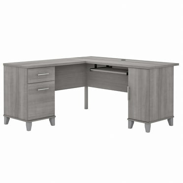 Bush Furniture Somerset 60" L Shaped Desk with Storage, Platinum Gray