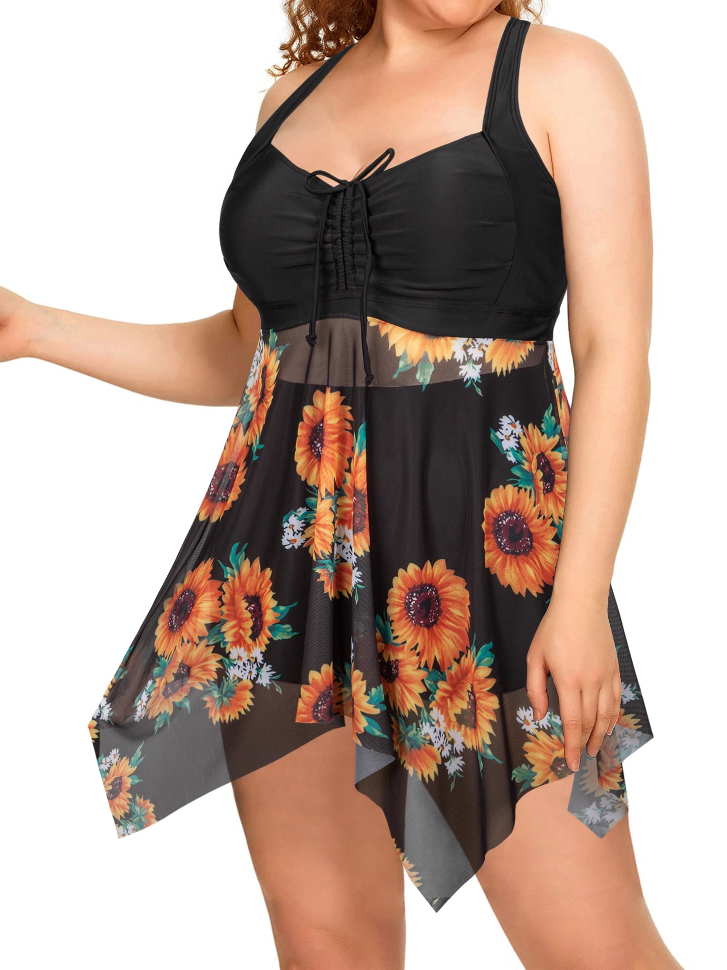 Plus Size Two Piece Swimdress with Boyshorts for Women Flowy Swimsuits