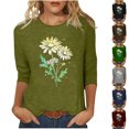 thumbnail image 5 of qucoqpe Women's Summer Fashion Floral Printed Blouses Tops Casual Loose Fit Crew Neck 3/4 Sleeve Shirts, 5 of 5