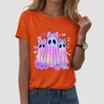 thumbnail image 2 of TOWED22 Halloween T Shirt Women Crew Neck Short Sleeve Awareness Ribbon T Shirts - Bow Ghost Graphic Print Loose Top Funny Fashion Clothes(Orange,L), 2 of 5