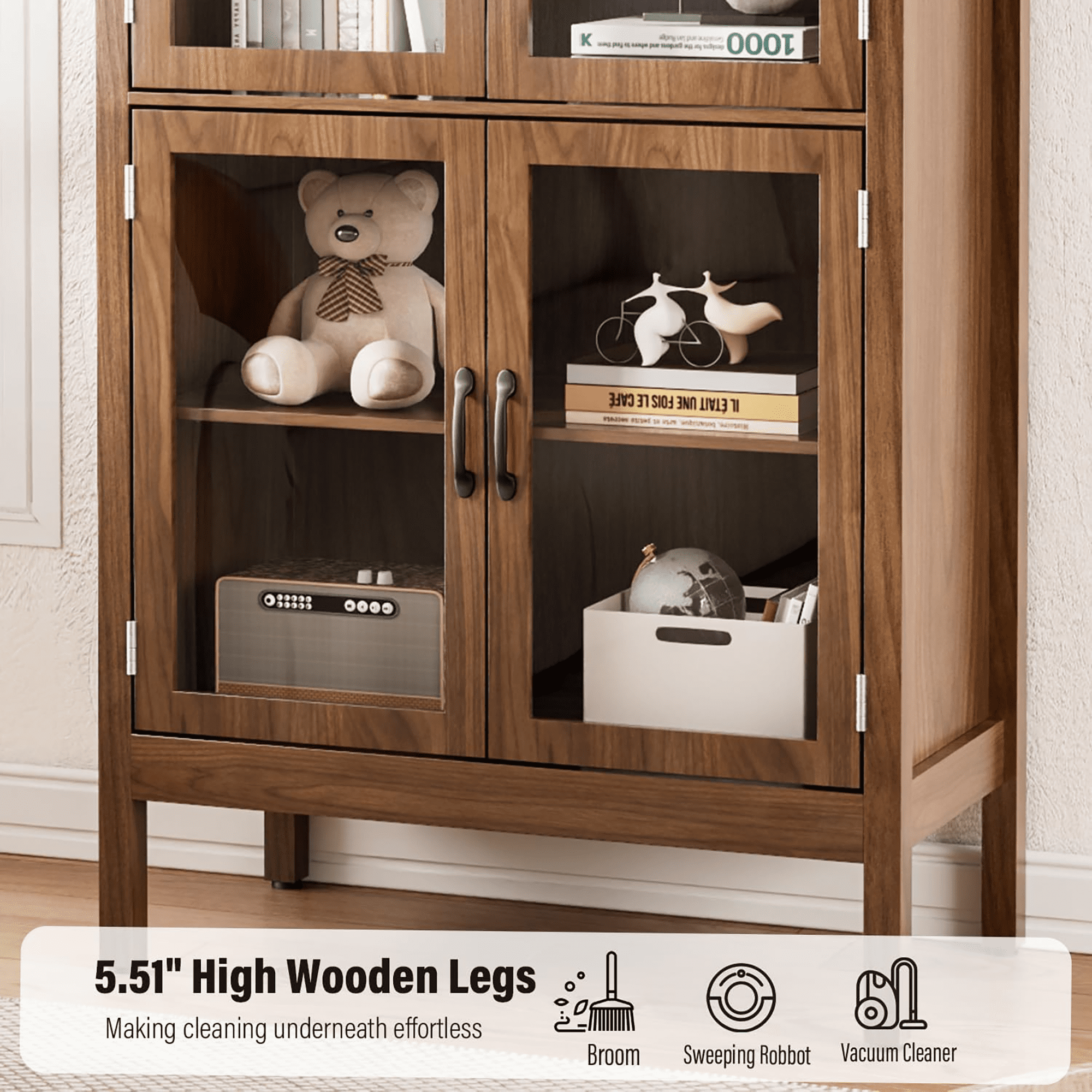 70.9"Tall Arched Display Cabinet with Acrylic Glass Doors, Modern Farmhouse Kitchen Pantry Cabinet, 5-Tier Versatile Cupboard for Living Dining Room(Walnut, 31.5"W)