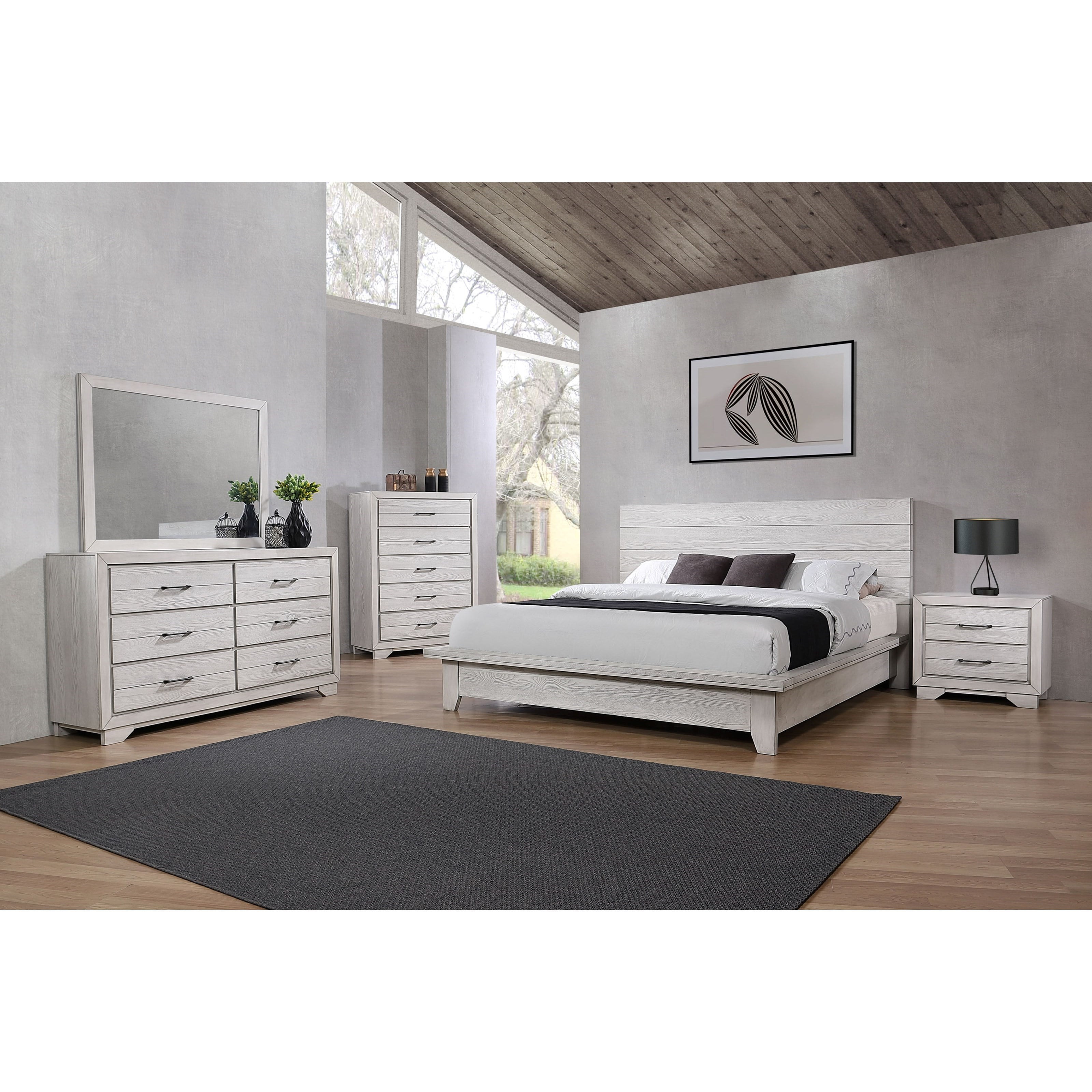 Modern Look White Finish 4pc Queen Size, Modern Dresser And Nightstand Set White